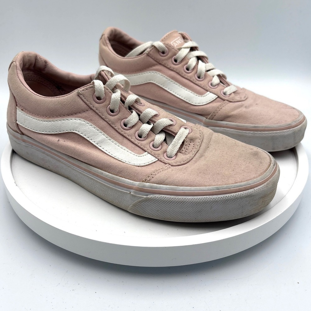 Vans Ward Low Top Sneakers Pink White Canvas Womens Size 8 Skate Shoes 500714‎